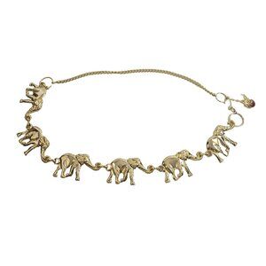 Elephant Chain Belt Goldtone Metal 40" Animal Safari Whimsical Statement